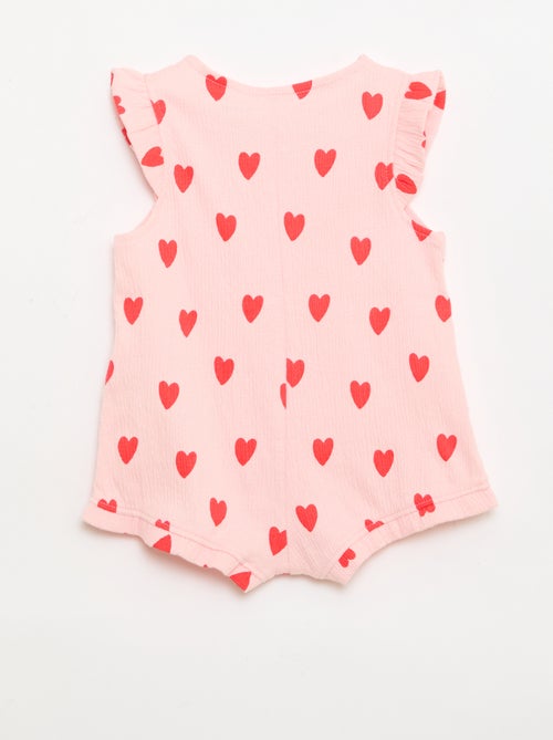 Korte jumpsuit van katoenen jerseytricot met ruches aan de mouwen - Kiabi