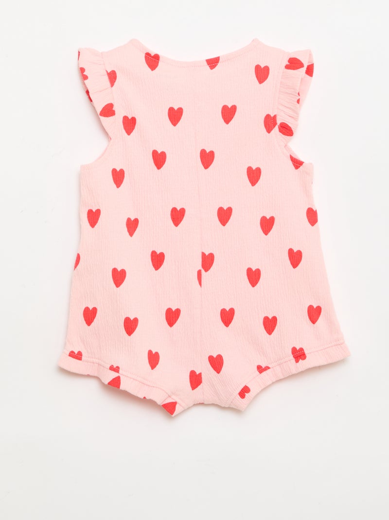Korte jumpsuit van katoenen jerseytricot met ruches aan de mouwen Rose - Kiabi