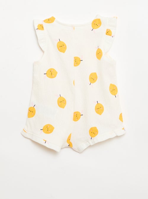 Korte jumpsuit van katoenen jerseytricot met ruches aan de mouwen - Kiabi