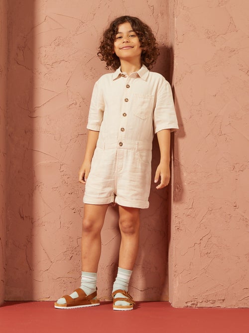 Korte jumpsuit van linnenmix met korte mouw - Uniseks - Kiabi