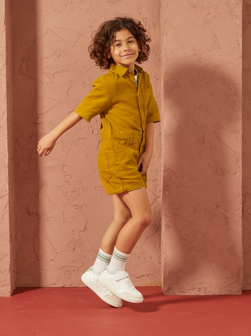 Korte jumpsuit van linnenmix met korte mouw - Uniseks GEEL - Kiabi