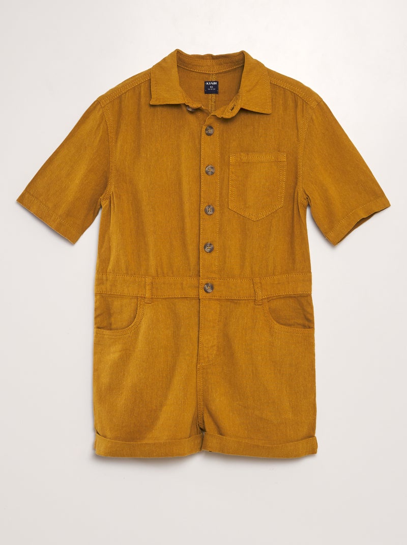 Korte jumpsuit van linnenmix met korte mouw - Uniseks GEEL - Kiabi