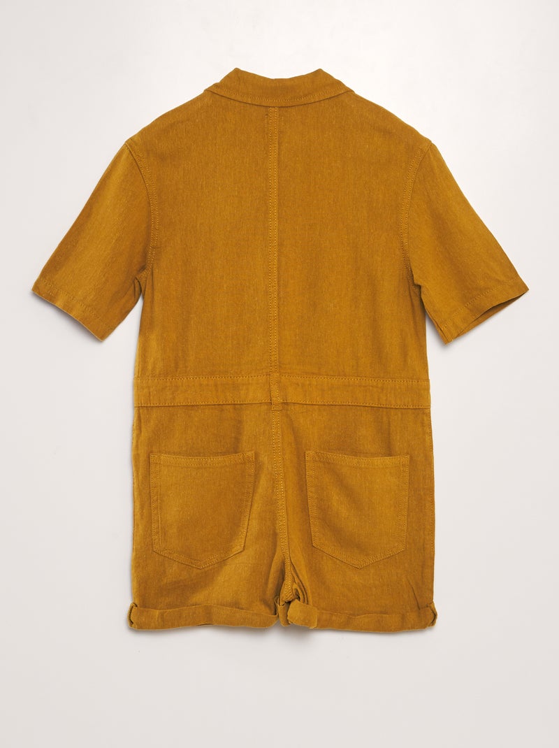 Korte jumpsuit van linnenmix met korte mouw - Uniseks GEEL - Kiabi