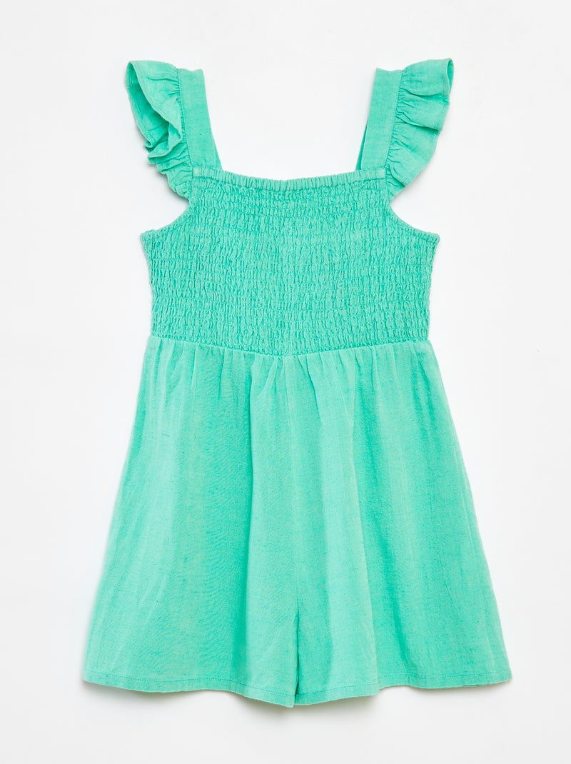 Korte jumpsuit van linnenmix met ruche Groen - Kiabi