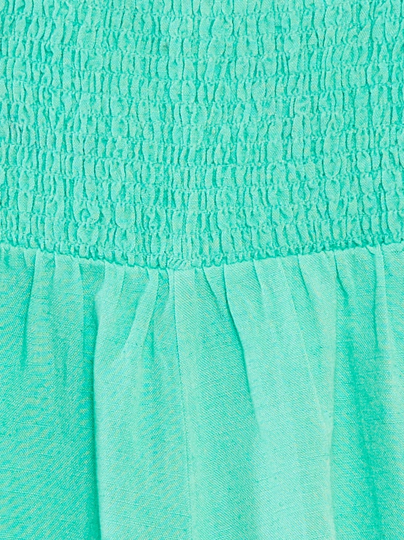 Korte jumpsuit van linnenmix met ruche Groen - Kiabi