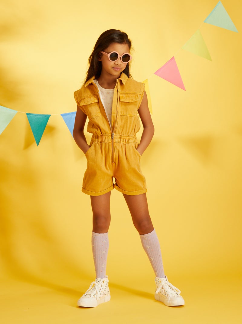 Korte jumpsuit van spijkerstof GEEL - Kiabi