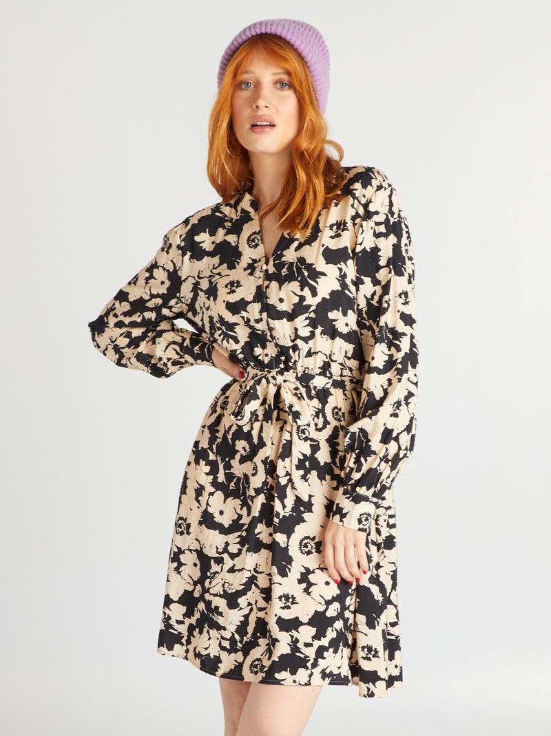 Korte jurk met bloemenprint ZWART - Kiabi