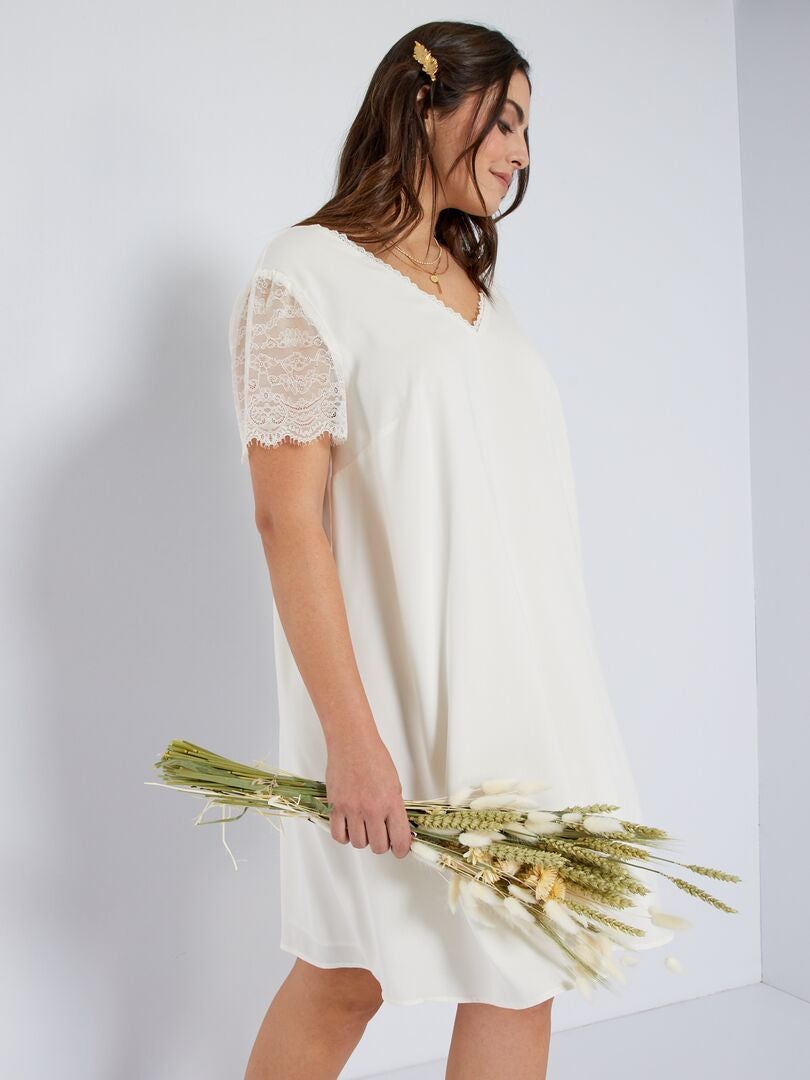 Korte jurk met borduurwerk sneeuw wit - Kiabi
