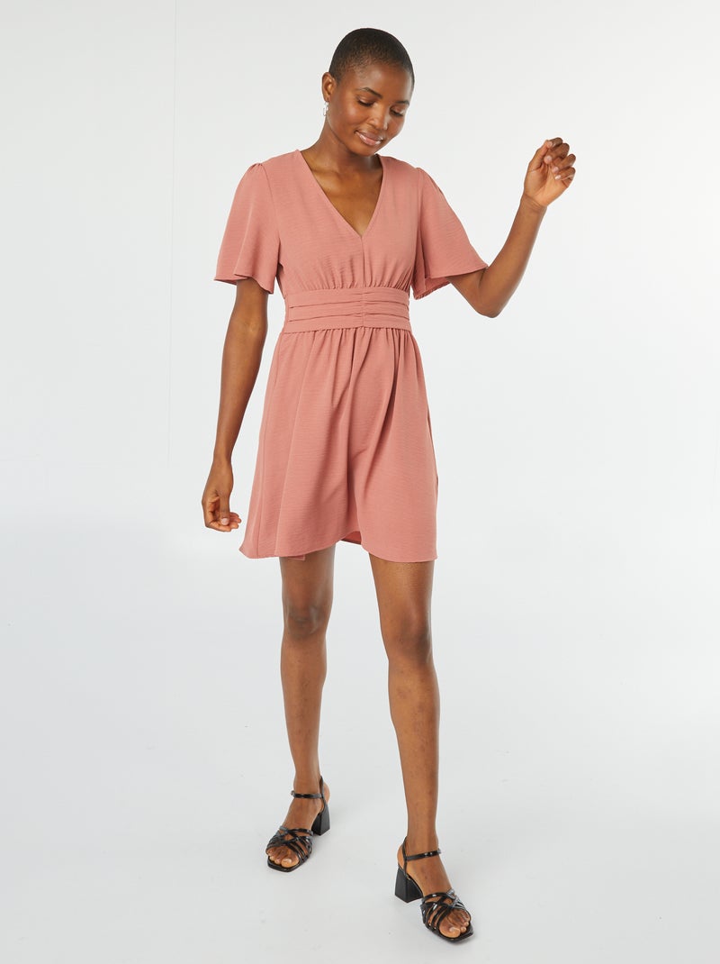 Korte jurk met geplooide ceintuur in Georgette-stof ROSE - Kiabi