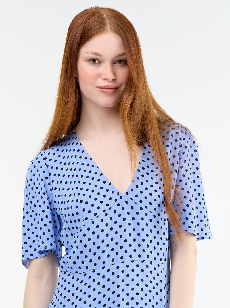 Korte jurk met korte mouwen en stippenpatroon Blauw - Kiabi