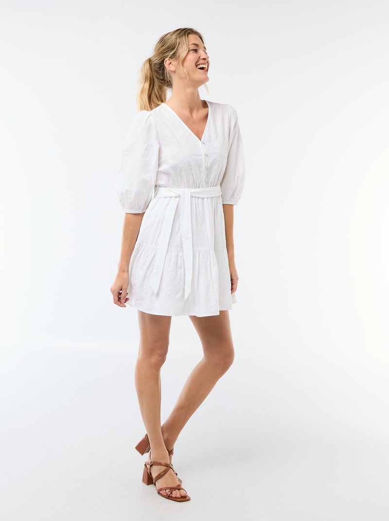 Korte jurk met lagen en broderie anglaise Wit - Kiabi