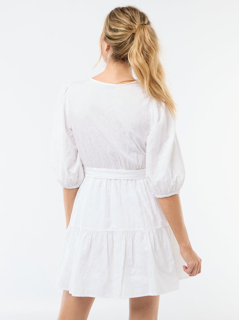 Korte jurk met lagen en broderie anglaise Wit - Kiabi