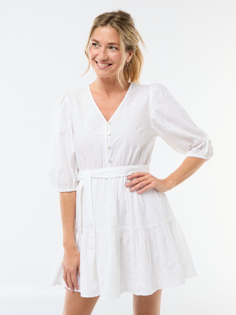 Korte jurk met lagen en broderie anglaise Wit - Kiabi