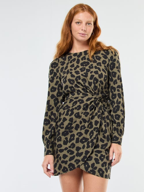 Korte jurk met luipaardprint en gedrapeerd effect - Kiabi