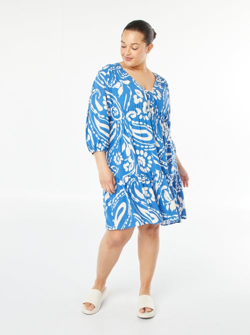 Korte jurk met motiefje en lange mouw - Kiabi