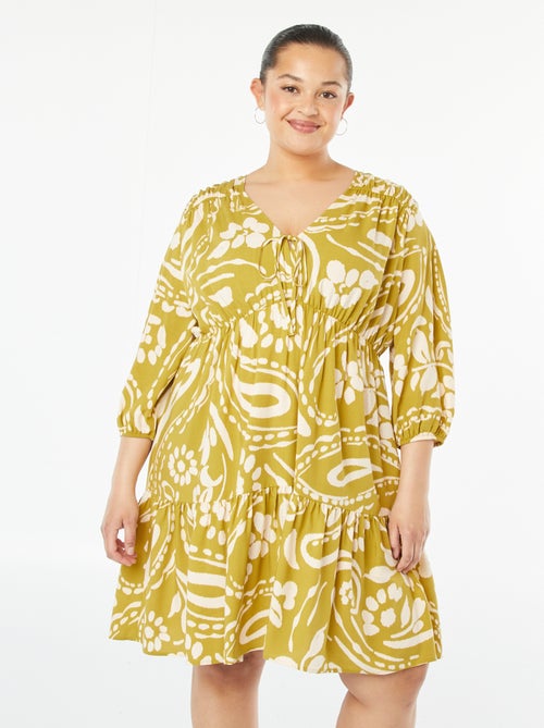 Korte jurk met motiefje en lange mouw - Kiabi