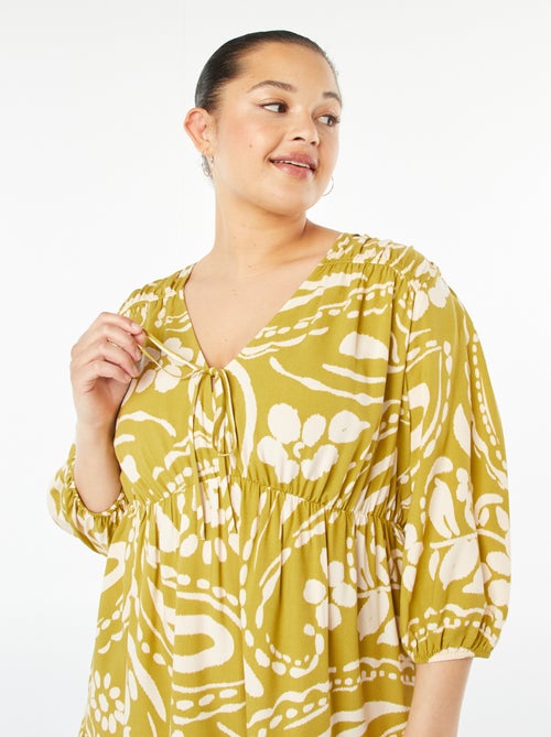 Korte jurk met motiefje en lange mouw - Kiabi