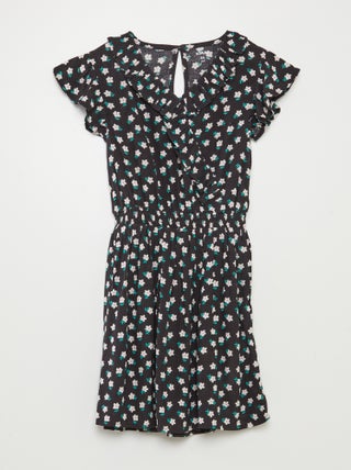 Korte jurk met print en ruches