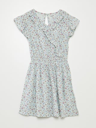Korte jurk met print en ruches