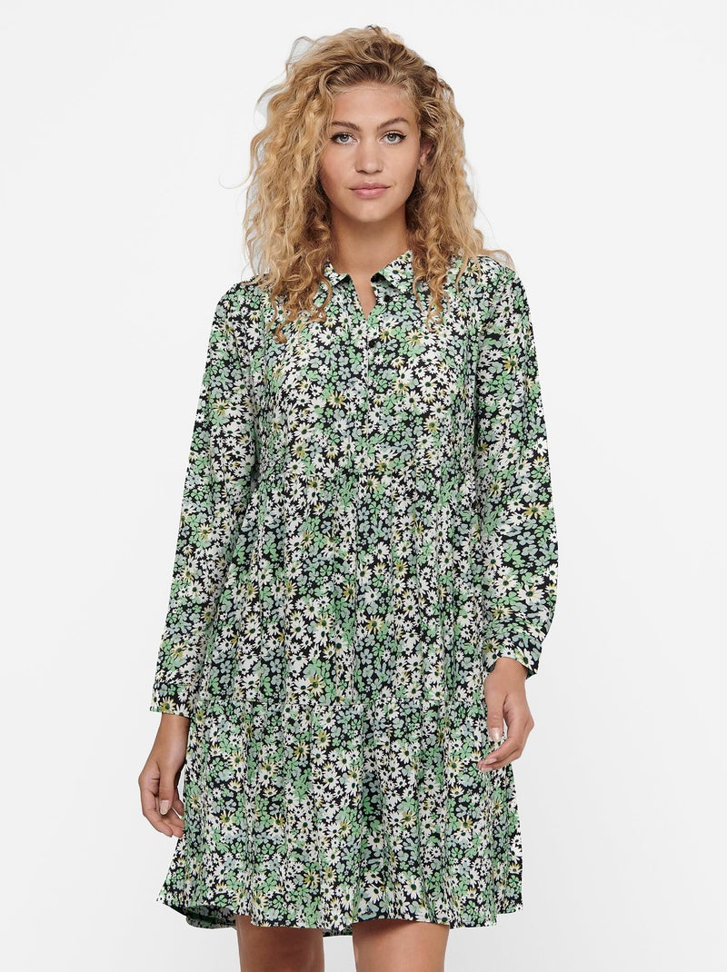 Korte Groene Bohemian Jurk Met Print main image 1