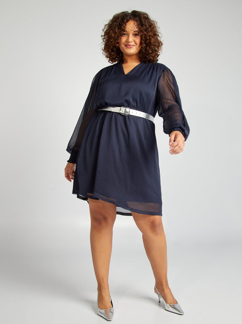 Korte jurk met ruches langs de hals BLAUW - Kiabi