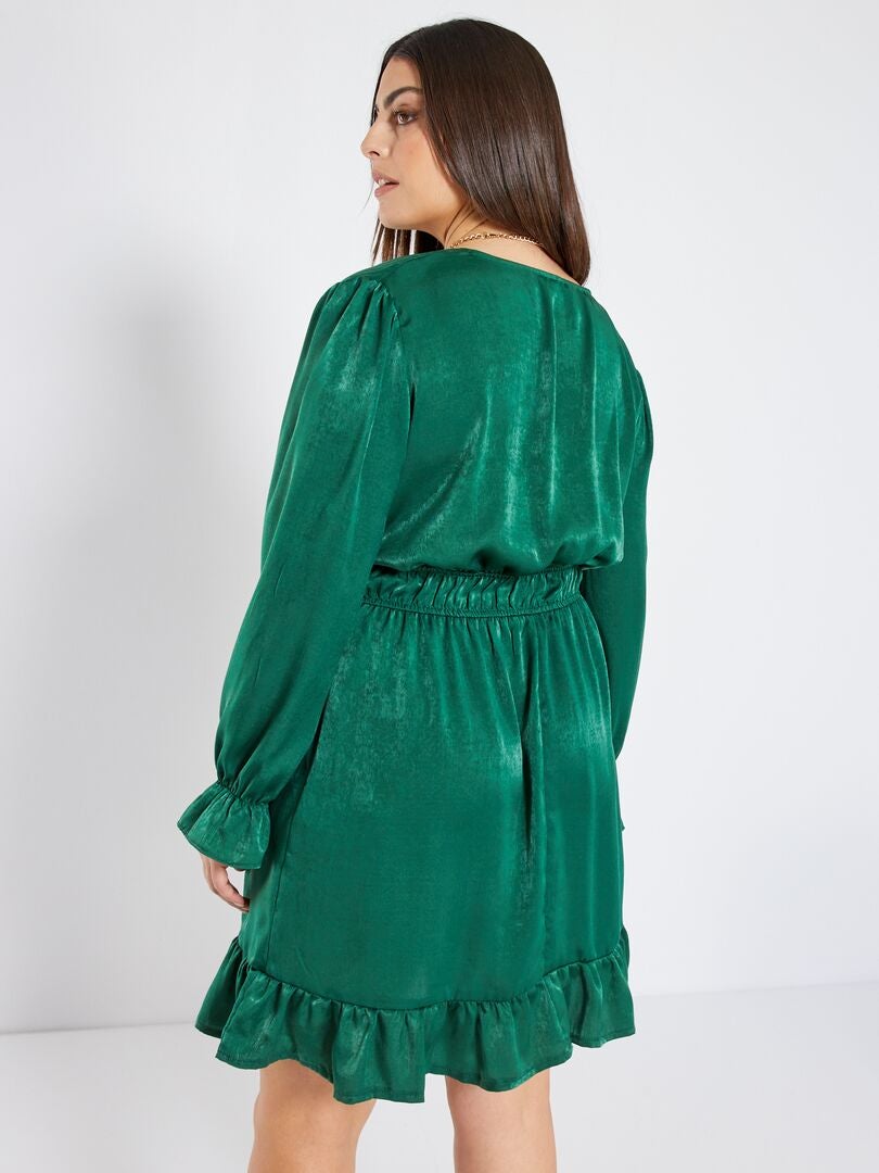 Korte jurk met satijnglans GROEN - Kiabi