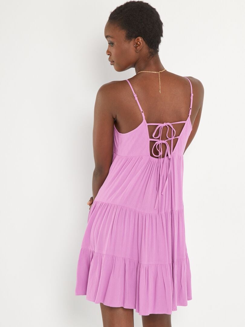 Korte jurk met strokenrok roze - Kiabi