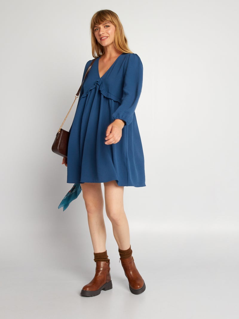 Korte jurk met textuur en ruche Blauw - Kiabi