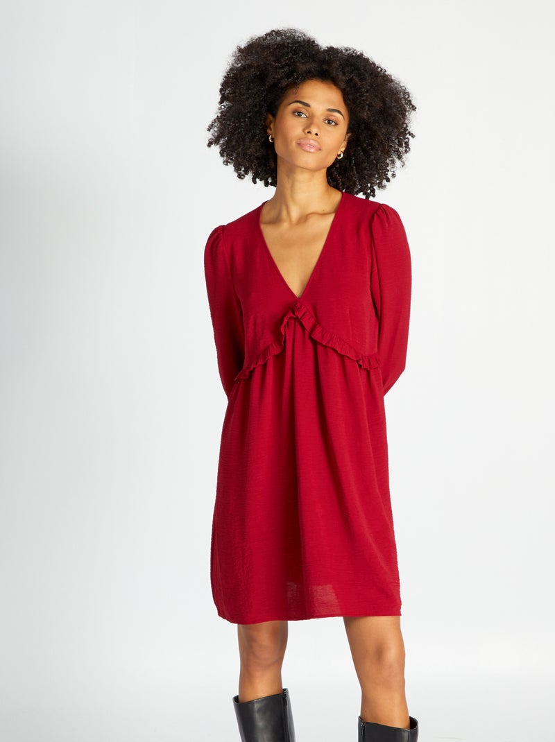 Korte jurk met textuur en ruche Rood - Kiabi