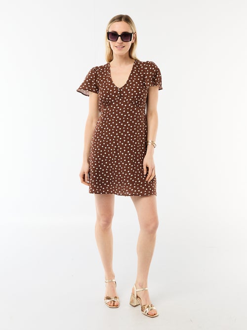 Korte jurk met vlindermouwen van katoen en linnen - Kiabi