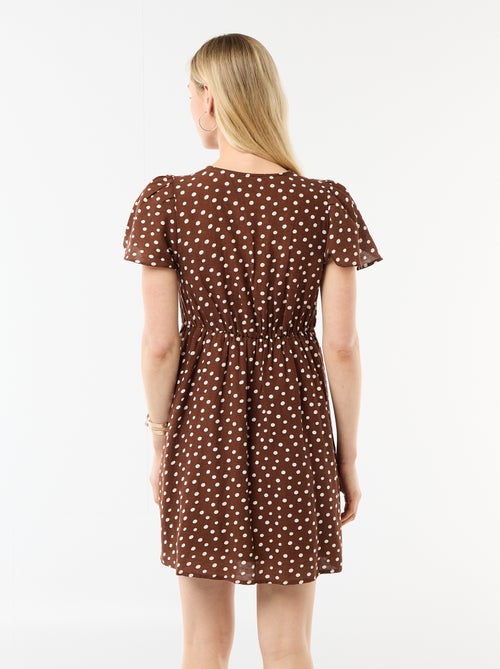 Korte jurk met vlindermouwen van katoen en linnen - Kiabi