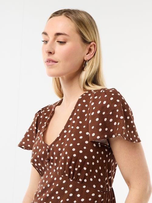 Korte jurk met vlindermouwen van katoen en linnen - Kiabi