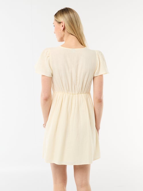 Korte jurk met vlindermouwen van katoen en linnen - Kiabi