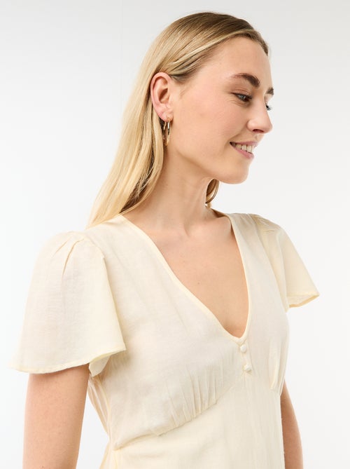 Korte jurk met vlindermouwen van katoen en linnen - Kiabi