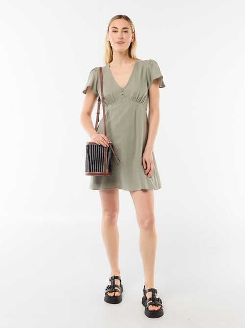 Korte jurk met vlindermouwen van katoen en linnen - Kiabi