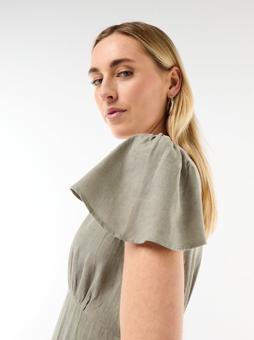 Korte jurk met vlindermouwen van katoen en linnen - Kiabi