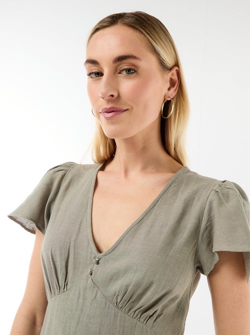 Korte jurk met vlindermouwen van katoen en linnen - Kiabi