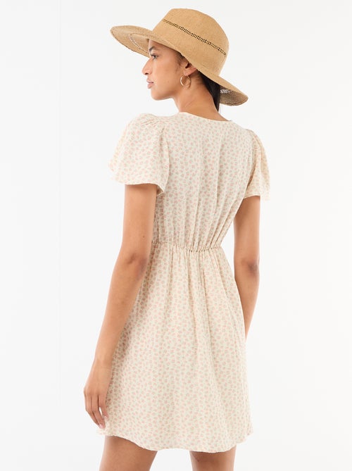 Korte jurk met vlindermouwen van katoen en linnen - Kiabi