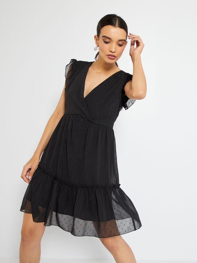 Korte jurk van bolletjestule zwart - Kiabi