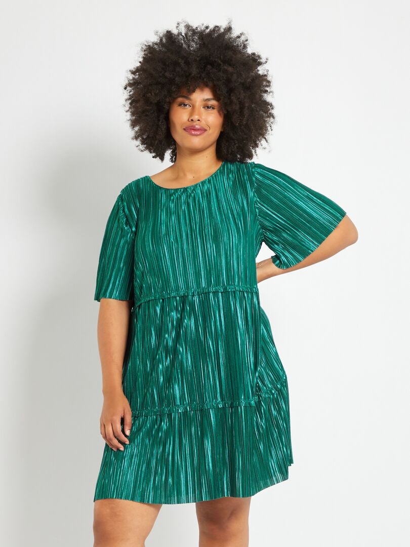 Korte jurk van plissétricot grijs groen - Kiabi
