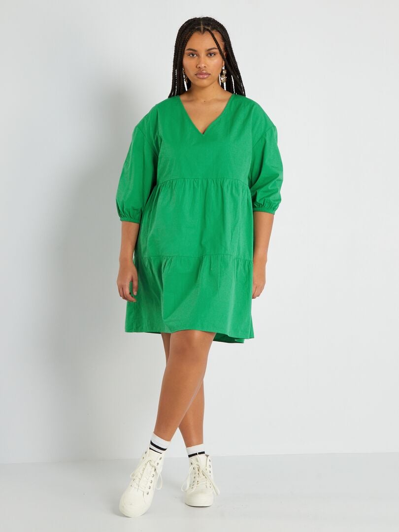Korte jurk van popeline groen - Kiabi