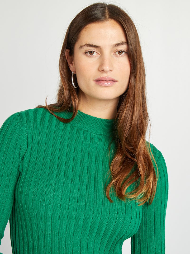 Korte jurk van ribstof GROEN - Kiabi