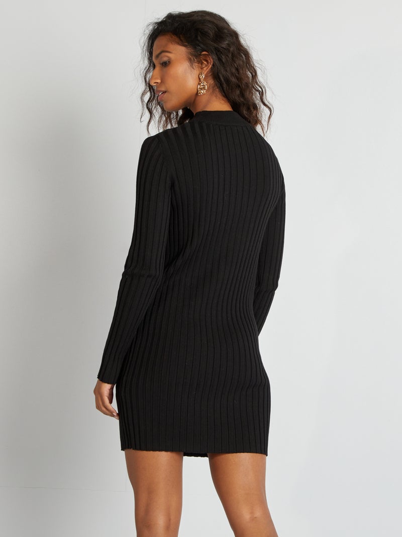 Korte jurk van ribstof zwart - Kiabi