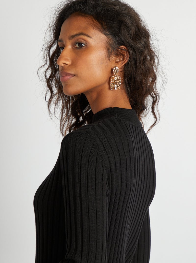 Korte jurk van ribstof zwart - Kiabi