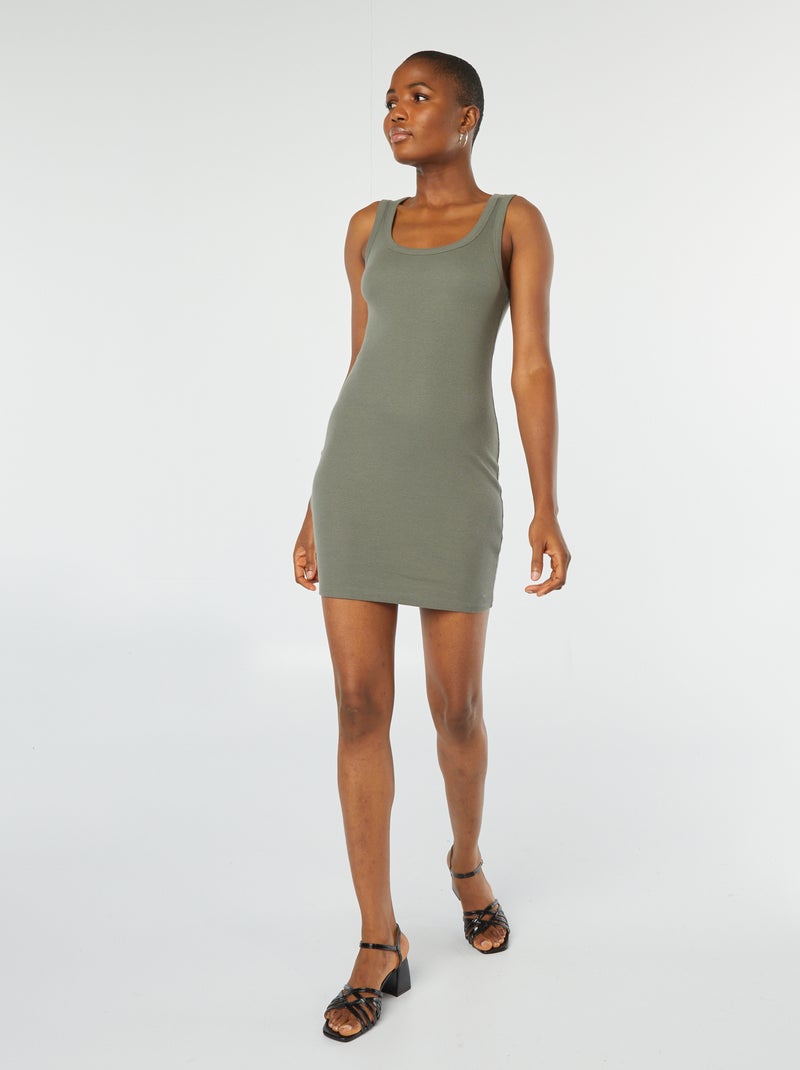 Korte jurk van ribtricot GROEN - Kiabi