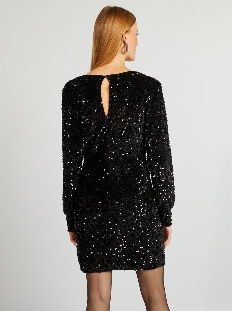 Korte jurk van velours met lovertjes zwart - Kiabi