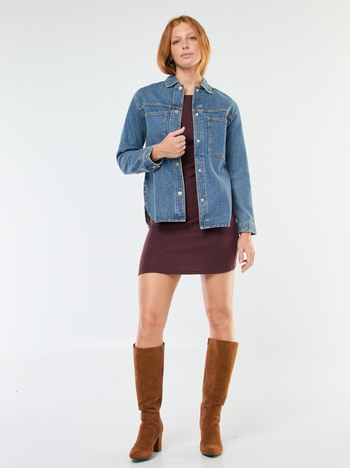 Korte jurk van zacht tricot met lange mouwen - Kiabi