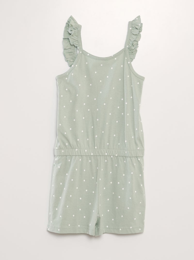 Korte, katoenen jumpsuit met ruches langs de schouderbandjes KAKI - Kiabi