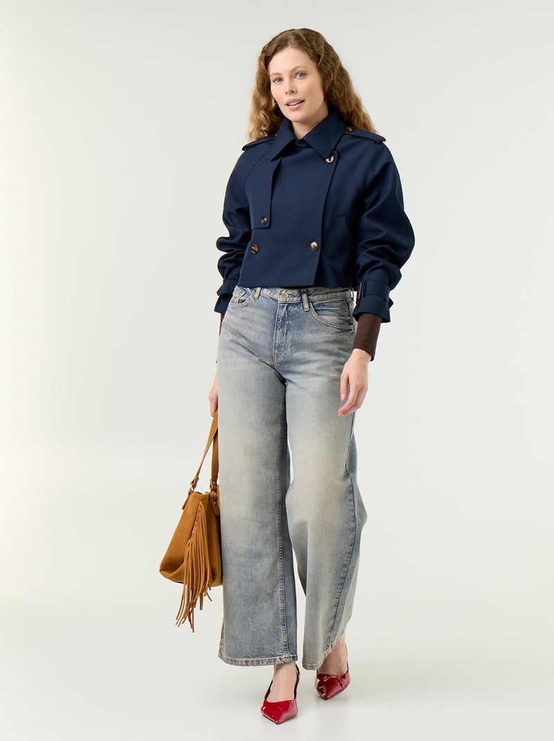 Korte katoenen trenchcoat Blauw - Kiabi