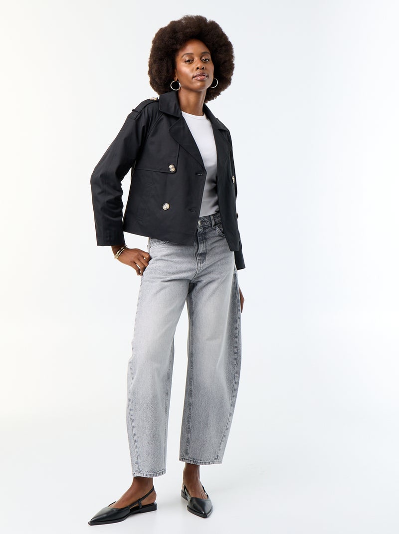 Korte katoenen trenchcoat Zwart - Kiabi